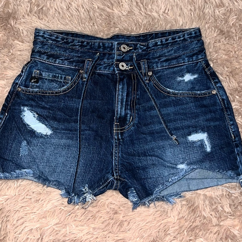 KanCan Dark Blue Distressed Jean Shorts